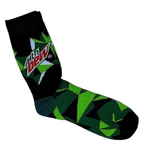 Socks Mountain Dew Novelty Crew Length Reinforced Black Green Unisex Men 6-12 - Picture 7 of 16